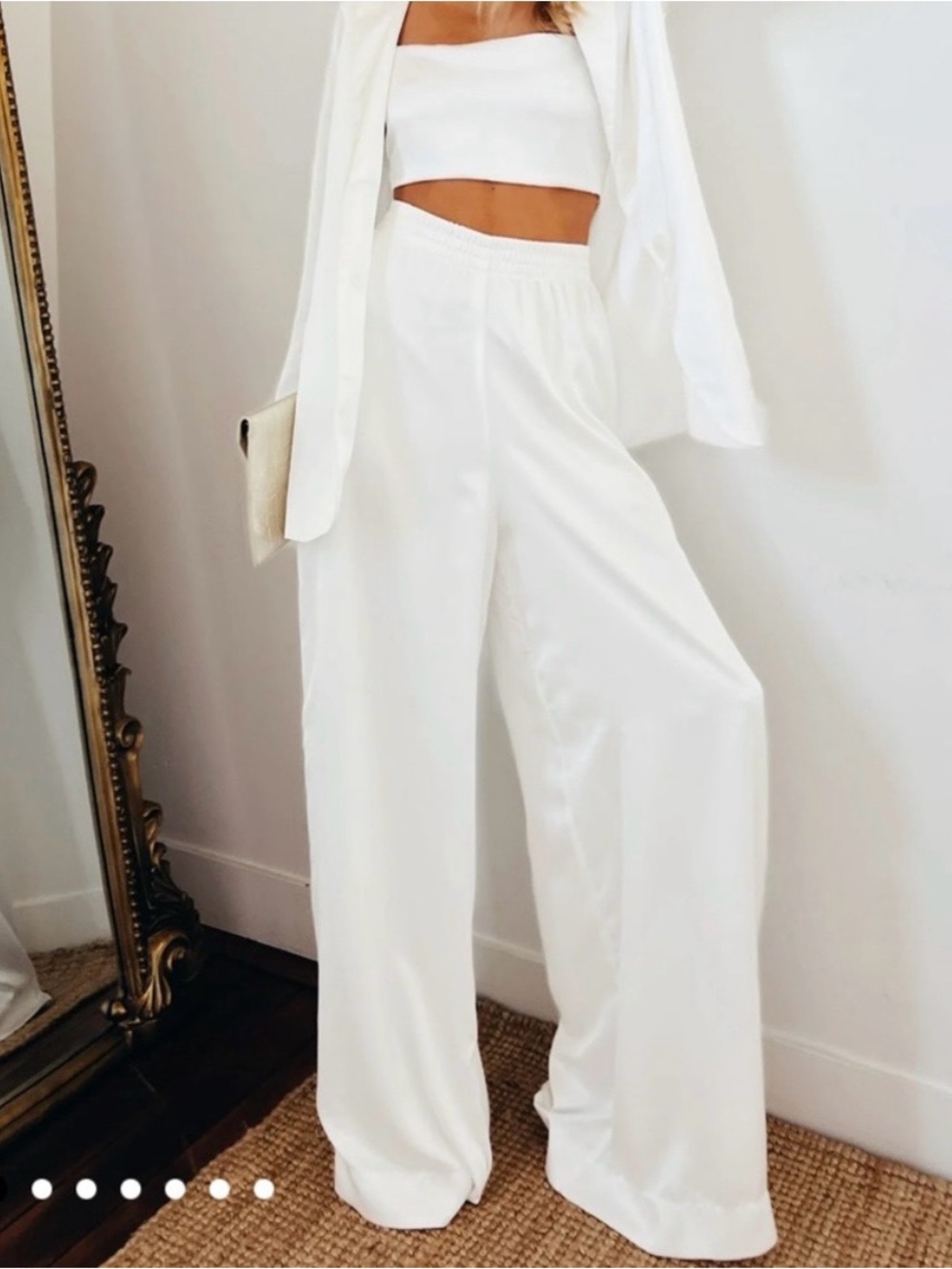 Show Me Your Mumu Irwin Pants White Luxe Satin Wide Leg M